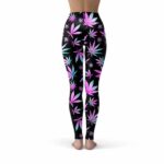 Weed Pattern Blue & Pink Gradient Yoga Pants