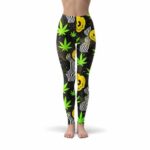 Trippy Melted Smiley & Weed Pattern Leggings