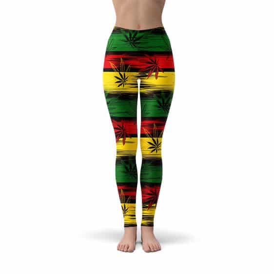 Rastafarian Colors Faded Art Ganja Yoga Pants