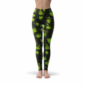 Dope Cannabis Leaf Pattern Black Yoga Pants