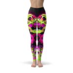Pink Skull Smoking Vibrant Colors Leggings