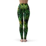 Stylish Marijuana Leaf Pattern Green Leggings