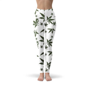 Seamless Ganja Leaf Design White Yoga Pants