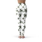 Seamless Ganja Leaf Design White Yoga Pants