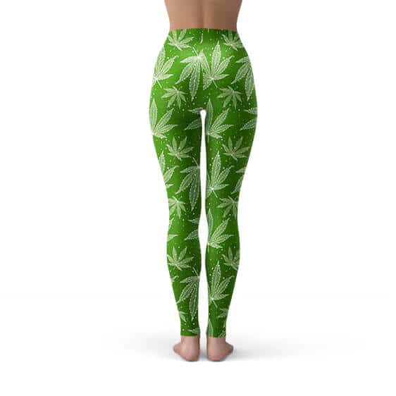 Sparkly Cannabis Leaf Pattern Green Leggings