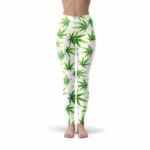 Classic Weed Leaf Pattern White Yoga Pants