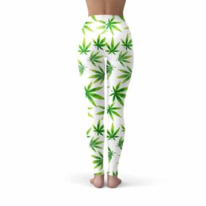Classic Weed Leaf Pattern White Yoga Pants