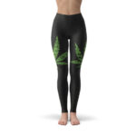 Green Weed Leaf 420 Grunge Design Leggings
