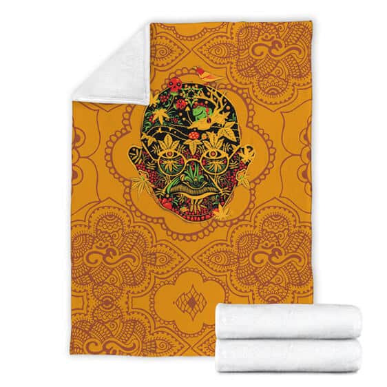 Mahatma Gandhi Skull Marijuana Leaf Pattern Fleece Blanket