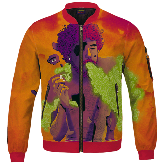 Man Smoking Marijuana Awesome Cool Orange Art Bomber Jacket