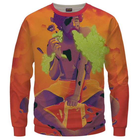 Man Smoking Marijuana Awesome Cool Orange Art Sweater
