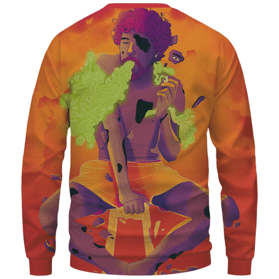 Man Smoking Marijuana Awesome Cool Orange Art Sweater - Back Mockup