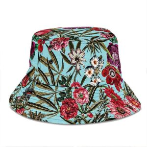 Marijuana And Rose Flowers Art Design Stylish Bucket Hat