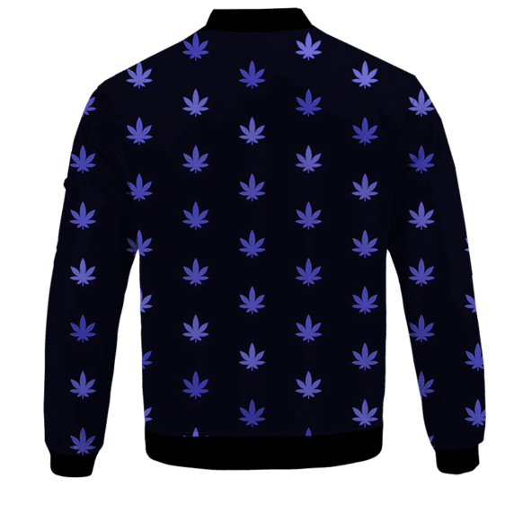 Marijuana Cool And Awesome Pattern Navy Blue Bomber Jacket - BACK