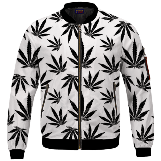 Marijuana Cool White Black Pattern Awesome Bomber Jacket