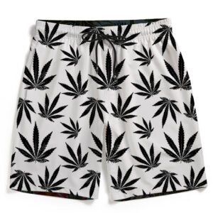 Cool White Black Marijuana Pattern Awesome Men's Beach Shorts