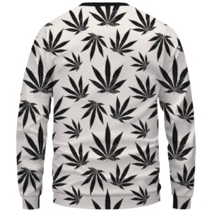 Marijuana Cool White Black Pattern Awesome Sweater - Back Mockup