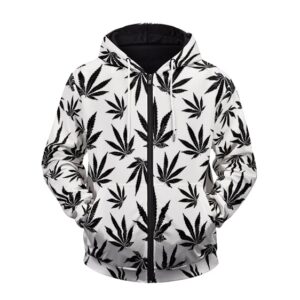 Marijuana Cool White Black Pattern Awesome Zip Up Hoodie