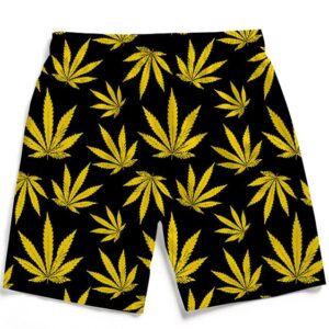Marijuana Cool Yellow Black Pattern Awesome Men's Beach Shorts