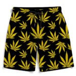 Marijuana Cool Yellow Black Pattern Awesome Men's Beach Shorts