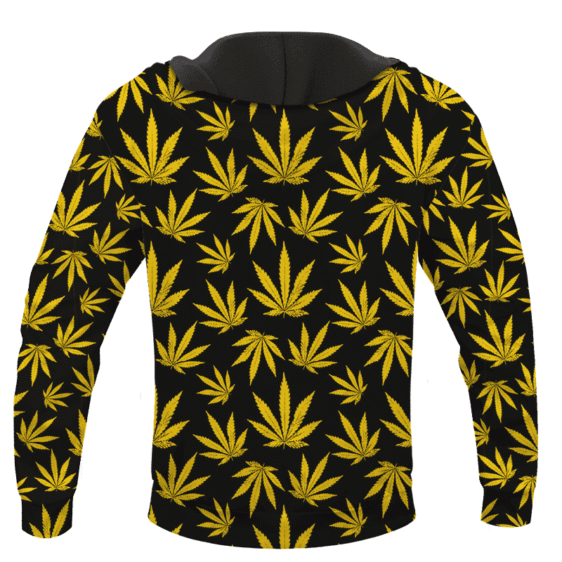 Marijuana Cool Yellow Black Pattern Awesome Hoodie - BACK