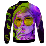 Marijuana Girl Smoking Joint Trippy 420 Art Bomber Jacket - BACK