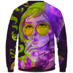 Marijuana Girl Smoking Joint Trippy 420 Art Crewneck Sweater - Back Mockup