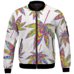 Marijuana Leaf Rainbow Colors All Over Print White Awesome Bomber Jacket