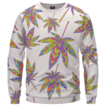 Marijuana Leaf Rainbow Colors All Over Print White Awesome Crewneck Sweater