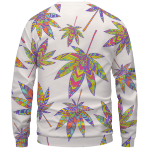 Marijuana Leaf Rainbow Colors All Over Print White Awesome Crewneck Sweater - Back Mockup