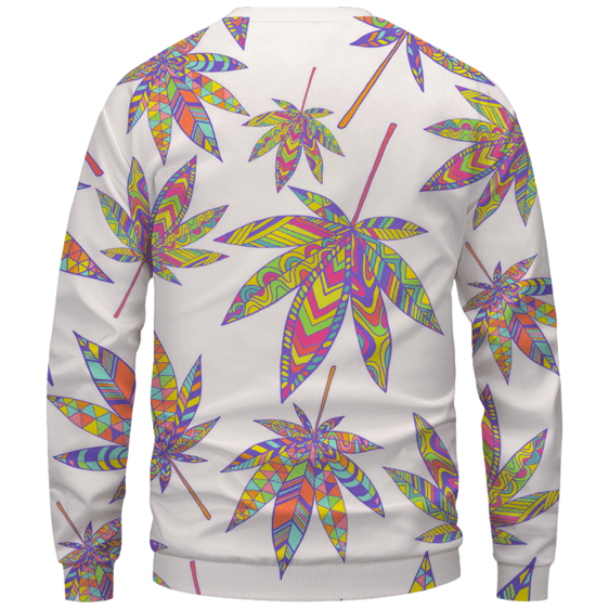 Marijuana Leaf Rainbow Colors All Over Print White Awesome Crewneck Sweater - Back Mockup