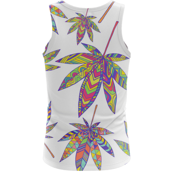 Marijuana Leaf Rainbow Colors On Print White Awesome Tank Top - Back