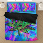 Marijuana Leaf Smiling Trippy Colors Weed 420 Ganja Bedding Set