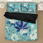 Marijuana Leaf Teal Beautiful Cute Floral Bedding Set