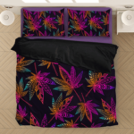 Marijuana Leaf Trippy Colors All Over Print Cool Bedding Set