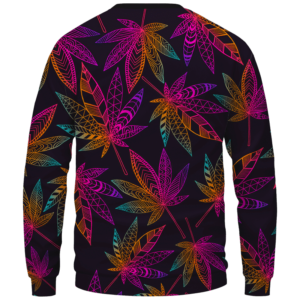 Marijuana Leaf Trippy Colors All Over Print Cool Sweatshirt - Back Mockup
