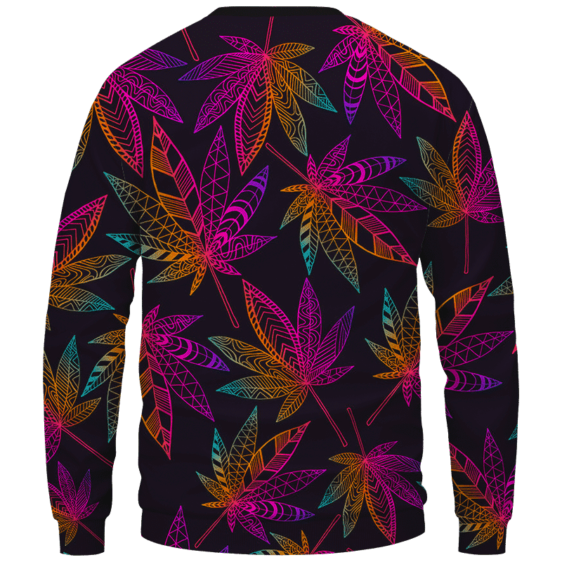 Marijuana Leaf Trippy Colors All Over Print Cool Sweatshirt - Back Mockup