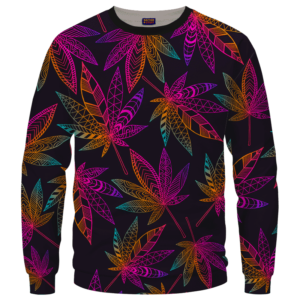 Marijuana Leaf Trippy Colors All Over Print Cool Sweatshirt - Front Mockup