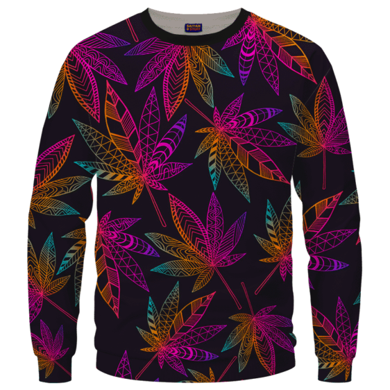 Marijuana Leaf Trippy Colors All Over Print Cool Sweatshirt - Front Mockup