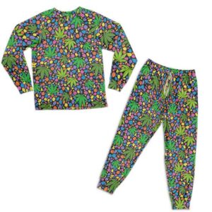 Marijuana Leaves And Colored Stone Art Design Pyjamas Set