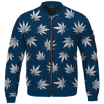 Marijuana Leaves Cool All Over Print Dark Navy Blue Bomber Jacket
