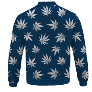 Marijuana Leaves Cool All Over Print Dark Navy Blue Bomber Jacket - BACK