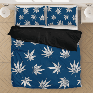 Marijuana Leaves Print Dark Blue Spectacular Bedding Set
