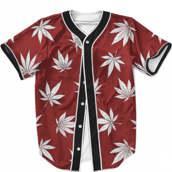 Marijuana Leaves Cool All Over Print Dark Red Baseball Jersey