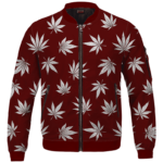 Marijuana Leaves Cool All Over Print Dark Red Bomber Jacket