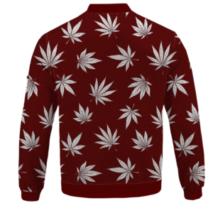 Marijuana Leaves Cool All Over Print Dark Red Bomber Jacket - BACK