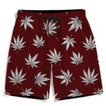 Stylish Silver Marijuana Leaves Print Dark Red Men's Shorts