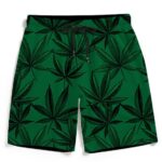 Dope Minimalist Marijuana Leaves Dark Green Men's Beach Shorts