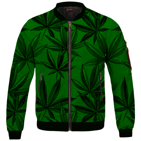 Marijuana Leaves Dope Dark Green Minimalist Bomber Jacket