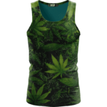 Marijuana Mary Jane 420 Weed Leaves All Over Green Tank Top